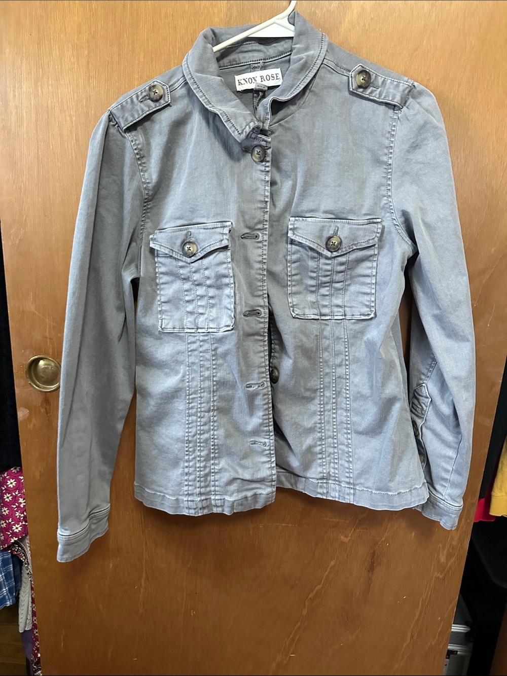 Knox Rose Gray Military-Style Utility Jean Jacket